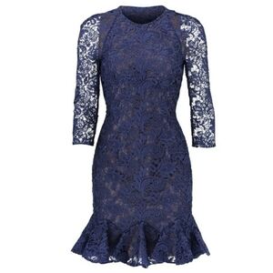 ML Monique Lhuillier Lace Long Sleeve Ruffled Mini Cocktail Sheath Dress Size 2